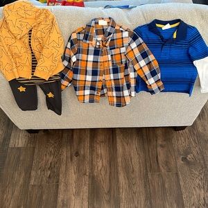 Size 24 months cat and jack hooded outfit and 2 2t crazy 8 shirts